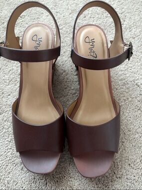 Women's Brown Block Heel Ankle Strap Sandals